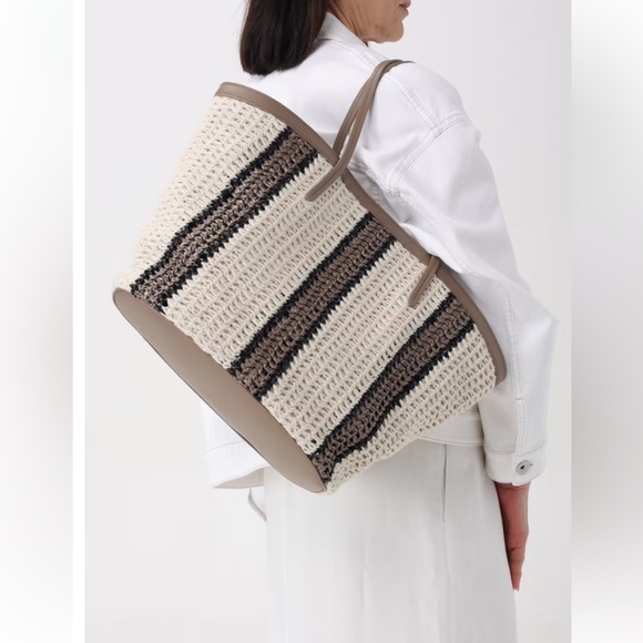 NWT 3K Brunello Cucinelli Italy Brown Cream Sequins Knitted Tote Handbag Bag - Picture 2 of 14